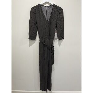 1. STATE Womens Black Belted Puff Sleeve‎ V Neck Jumpsuit XS Print Casual Office